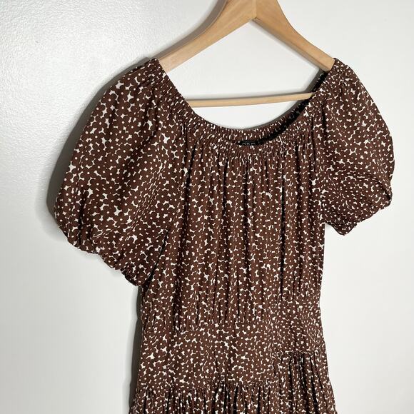 J. Crew Drop Waist Cotton Poplin Mini Dress Womens 8 Brown Floral Pockets Summer - Picture 6 of 11